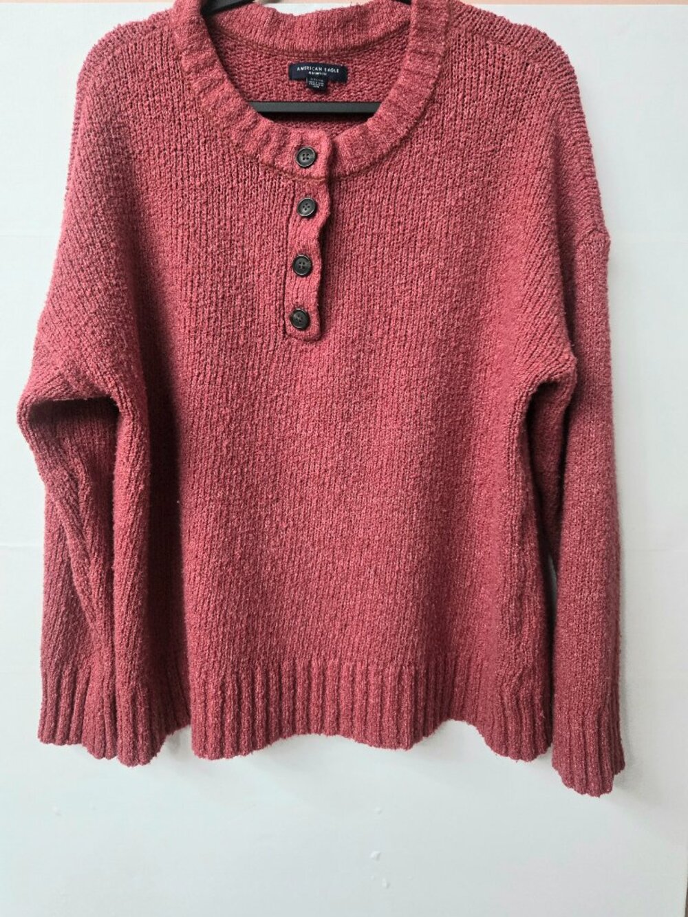 American Eagle Sweater Rose Pink Textured Knit Henley Jegging Fit Boho Casual XL